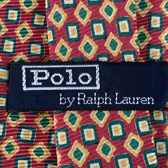 POLO by RALPH LAUREN Red Green Yellow Geometric Silk Tie - Picture 5 of 7